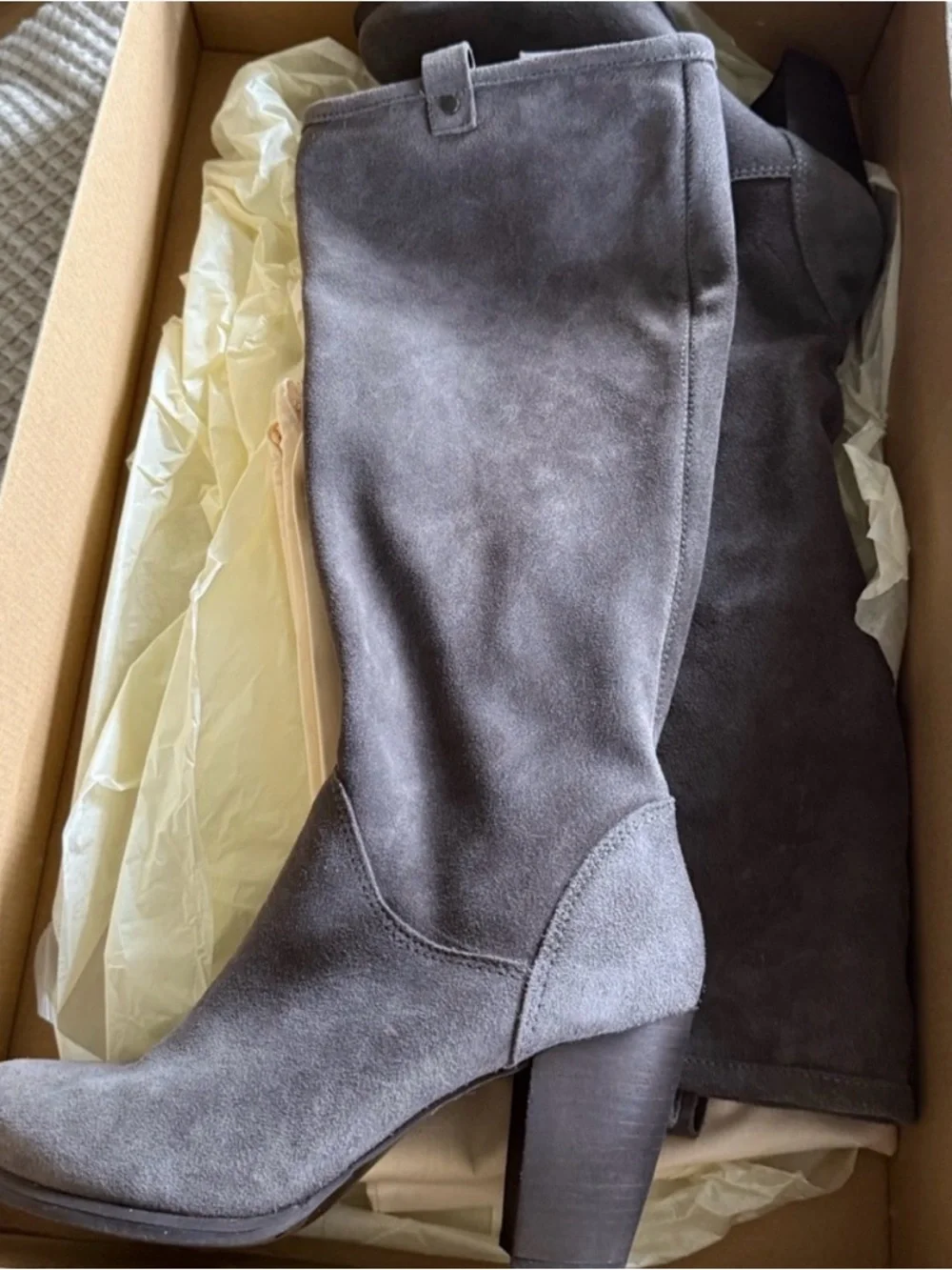 UGG Ava Gray Suede Over-the-Knee Block Heel Boots